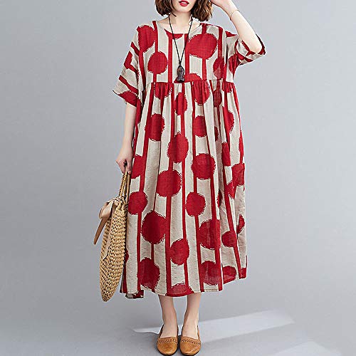 Romacci Vestido feminino solto, de linho de algodão, floral, vintage, com bolsos longos, 9, tamanho