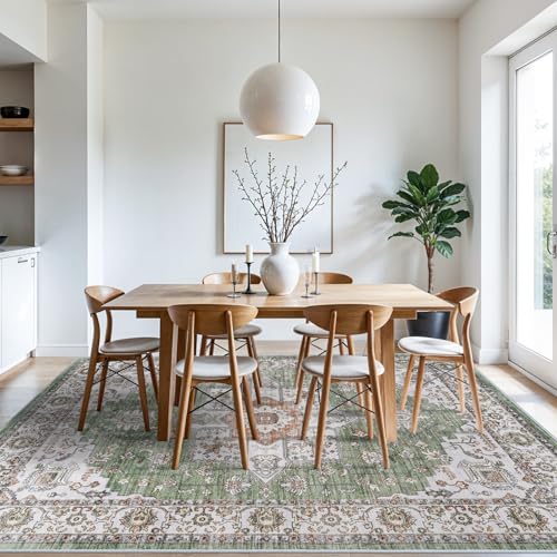 RUUGME Living Room 8x10 Area Rug - Soft Washable Area Rugs Stain Resistant Carpet Vintage Lightweight Rugs for Bedroom with Non Slip Backing Indoor Ultra-Thin Rugs Home Decor 8x10 Sage