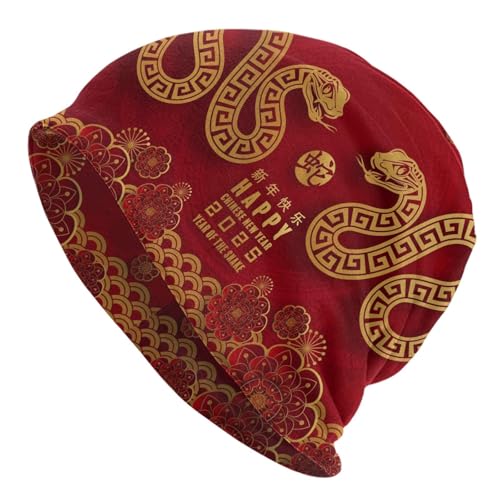 Year of The Snake 2025 Happy Chinese New Year Beanie Hat for Men Women Knit Warm Casual Hats Classic Winter Cap Green