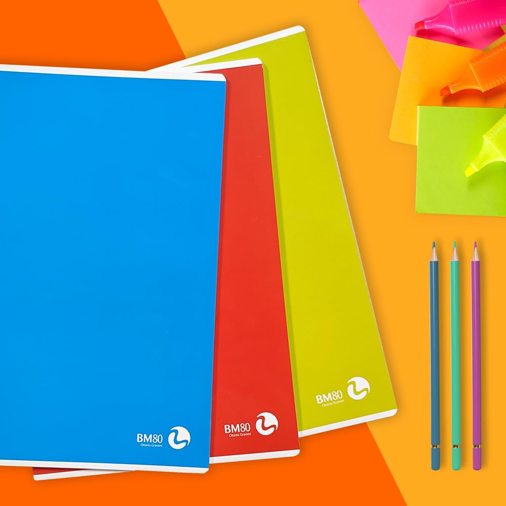 BeMore Color Basic Quaderno A4 21x29,7cm Rigatura 5mm Quadretti 5mm Carta 80g/mq Confezione 10 Pezzi