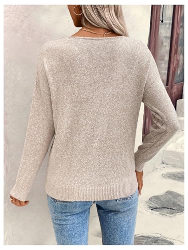 Women's Hollow Out Pullover Sweaters Vintage Lightweight V Neck Long Sleeve Oversize Knit Tops2