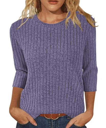 JomeDesign Womens Tunic Tops to Wear with Leggings 3/4 Sleeve Pullover Sweaters for Women Purple