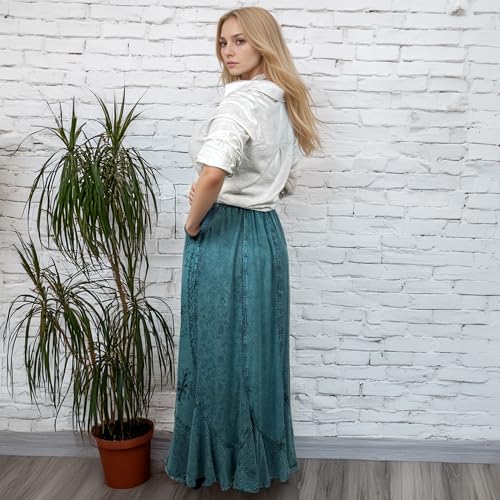 Agan Traders Women's 2025 Summer Medieval High Waisted Maxi Skirts for Women - A Line Drawstring Embroidered Long Maxi Skirt4