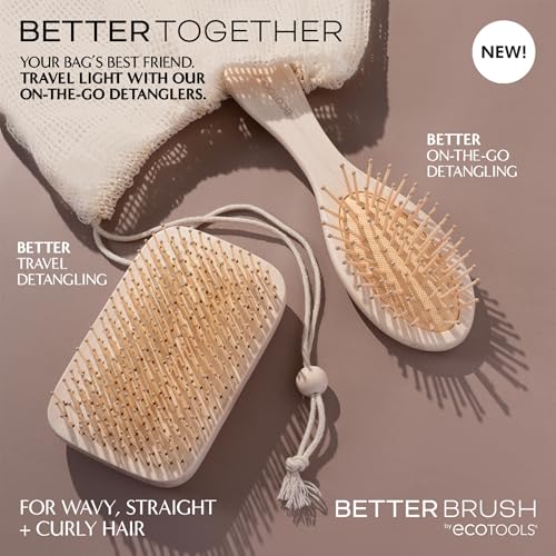 Image of EcoTools Travel Detangler Hairbrush, Gently Detangle & Smooth Hair, Brush For Wet Or Dry Hair, Heat Resistant, Mini Renewable Bamboo Hairbrush For Styling On-The-Go, Vegan & Cruelty-Free, 1 Count