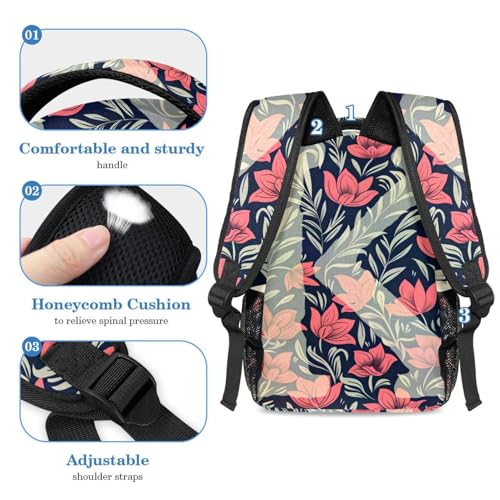 Sac à dos grande capacité anti mal de dos avec trousse fleurs roses
