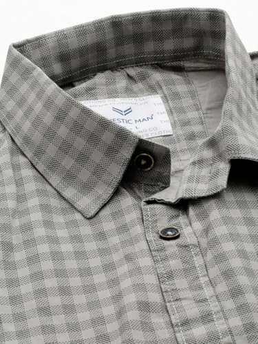 Image of Majestic Man Men Comfort Slim Fit Pure Cotton Tartan Checked Casual Shirt