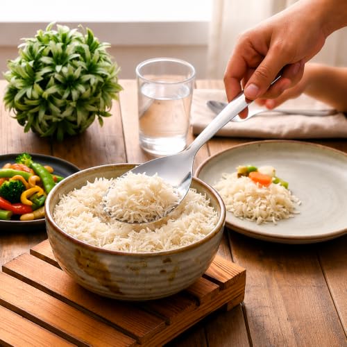 Image of Montavo by FnS 5 Pieces Stainless Steel Serving Spoon Set for Dining Table & Kitchen, Heavy Gauge, 1 Rice Spoon, 2 Soup Ladle (Karchi), 2 Solid Spoon (Chamcha, Spatula) Pack of 5