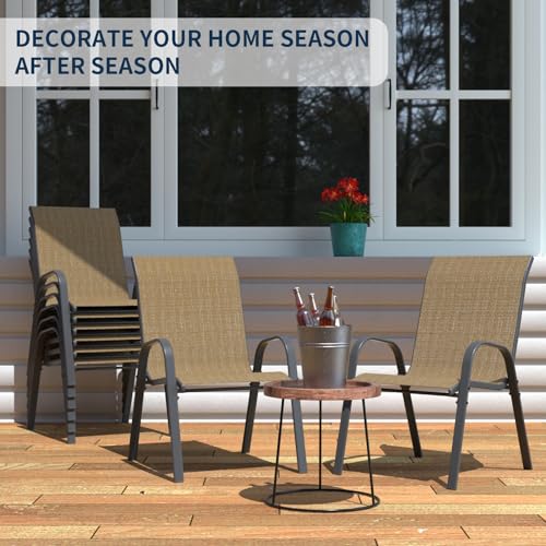 Image of Amopatio Patio Chairs Set of 8, Outdoor Stackable Dining Chairs for All Weather, Breathable Garden Outdoor Furniture for Backyard Deck,Khaki