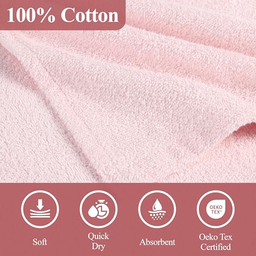 Image of Superior Kids Cotton Terry Poncho, Soft, Absorbent Bath Towel with Hood, Bathroom Accessories, Long, Plush Bathrobes for Bath, Shower, Spa, Resort, Beach, Pool, Boy, Girl, Small /Medium Size, Pink