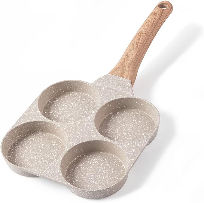 Aluminium Shreya Store Non-Stick 4-Section Egg Omelette Pancake Idli Pan For Frying And Multiple Kitchen Works With Bakelite Handle Grip (White)