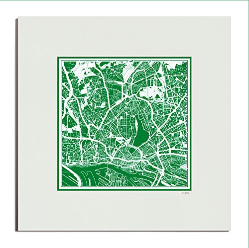 O3 Design Studio Hamburg Paper Cut Map Matted Green 20x20 in. Paper Art