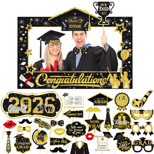 LMSHOWOWO 30 Pièces Accessoires de Photobooth Graduation, Graduation Cadre Photo, Photo Booth Props, Accessoires pour Photomaton de Remise de Diplôme 2026,...