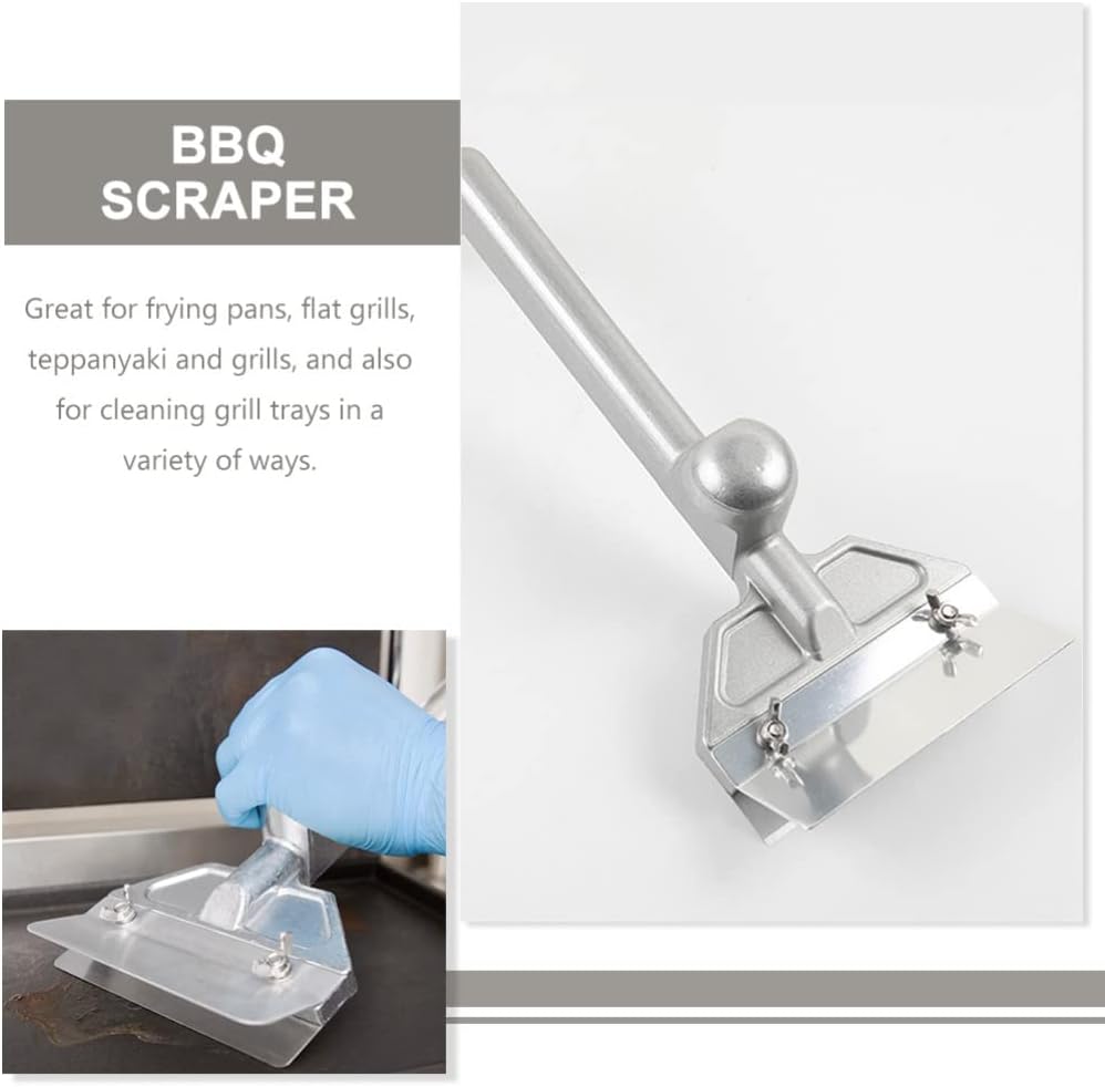 Yardwe Skillet Scraper Stone Outdoor Grill Scraper Griddle Scraper Tool Stainless Steel Fry Pan Barbecue Scraper with Long Handle Non Stick Cleaning Kit 420 Stainless Steel