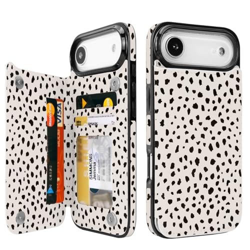 uCOLOR for iPhone 17 Air Wallet Case with Card Holder PU Leather RFID Blocking Design iPhone Air flip case for Women Men Magnetic Clasp Kickstand Design 6.5 inch (Almond Latte Polka Dot)