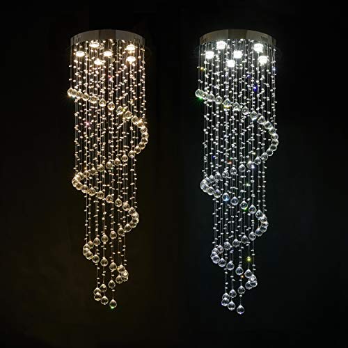 Krasty Chrome K9 Crystal Raindrop Chandelier,Modern Spiral Pendant Light 6 Lights Crystal Flush Mount High Ceiling Light Fixture For Staircase Foyer Entryway Living Room Bedroom D20 X H59 #TOP4
