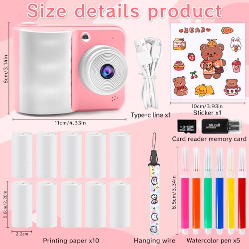 Kinderkamera Sofortbildkamera 1080P 2,4 Zoll Bildschirm Mit Druckpapier & 32GB TF Karte, Digitalkamera Mit Bunten Stiften - Geschenk Für Kinder 3-12 Jahre