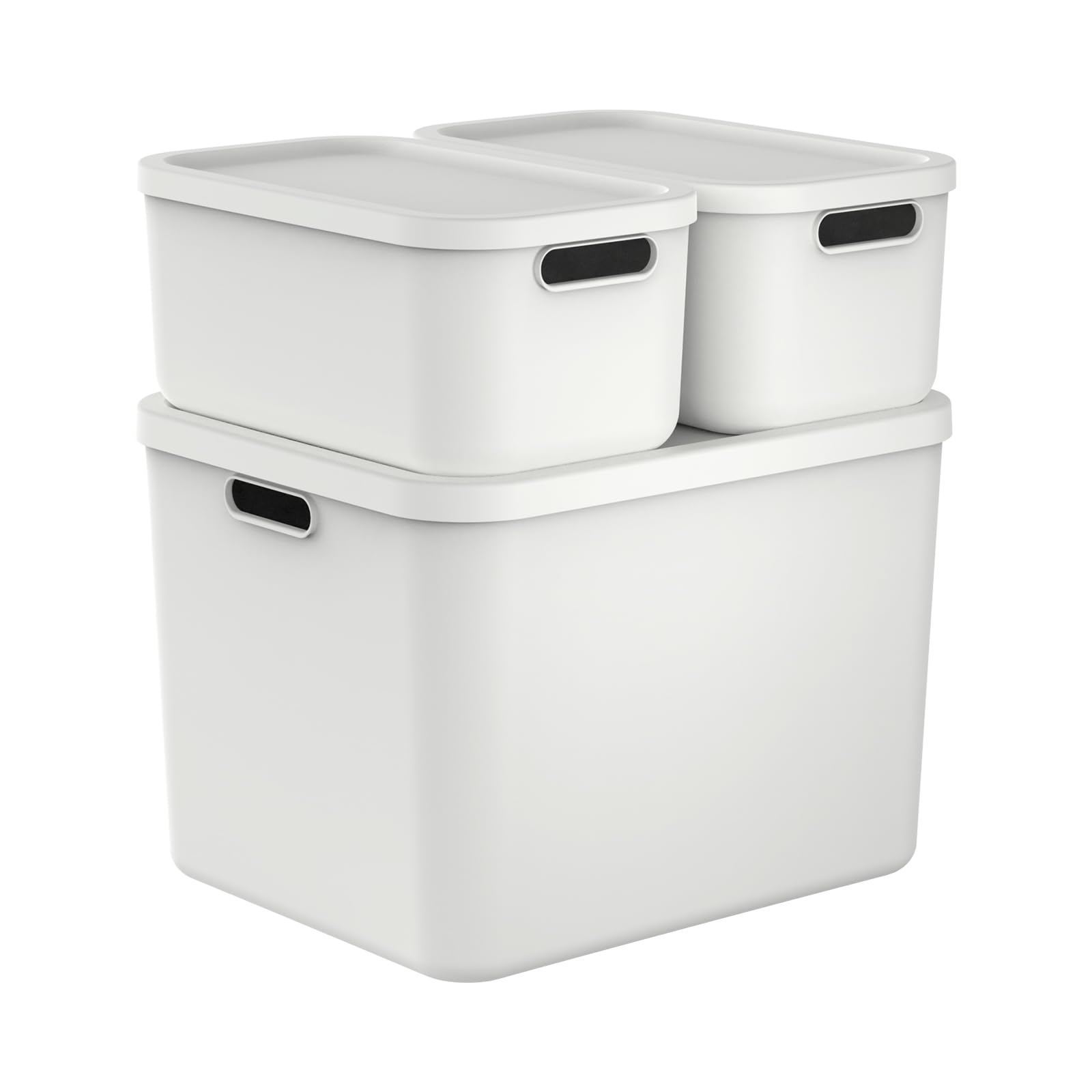 Rotho Albula 3er-Set Aufbewahrungsbox mit Deckel 1x55l +2x12l Kunststoff (PP recycelt), weiß