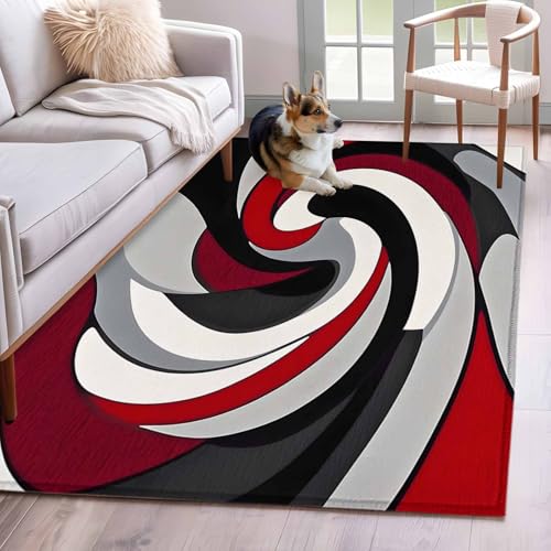 Tapete rectangular rojo y negro 2.7x5ft no resbaladizo miniatura 1