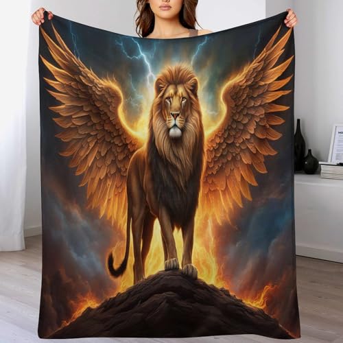 Manta de cama de franela para ver televisión en el sofá con diseño de león 2