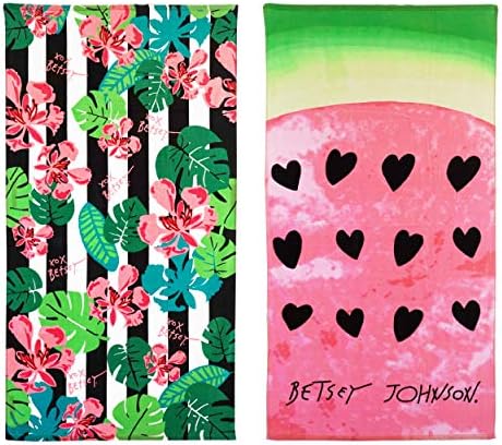 Betsey Johnson - Beach Towel Set, Highly Absorbent & Fade Resistant Beach Accessories, Ideal for Pool, Picnic, or Beach (Tropical Life & Watermelon, 2 Piece)