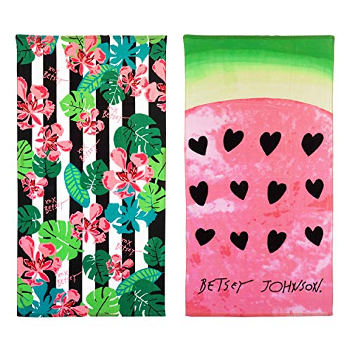 Betsey Johnson - Beach Towel Set, Highly Absorbent & Fade Resistant Beach Accessories, Ideal For Pool, Picnic, Or Beach (Tropical Life & Watermelon, 2 Piece) #TOP3