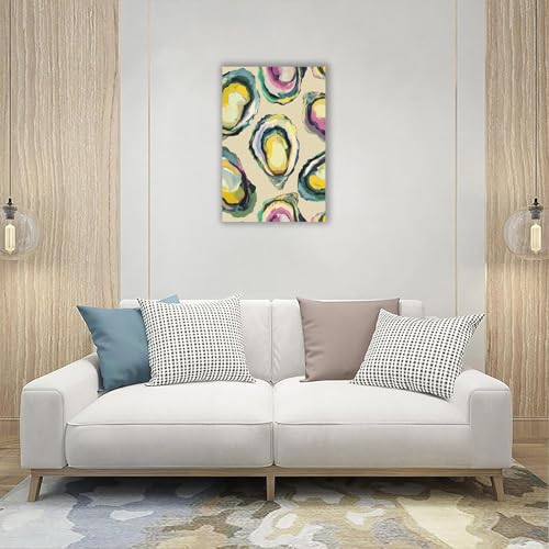 Image of Abstract Coastal Oyster Shell Poster Colorful Beachy Shell Canvas Wall Art Funny Summer Seaside Shell Aesthetic Prints Painting For Home Living Room Kitchen Restaurant Wall Decor 8x12in Framed