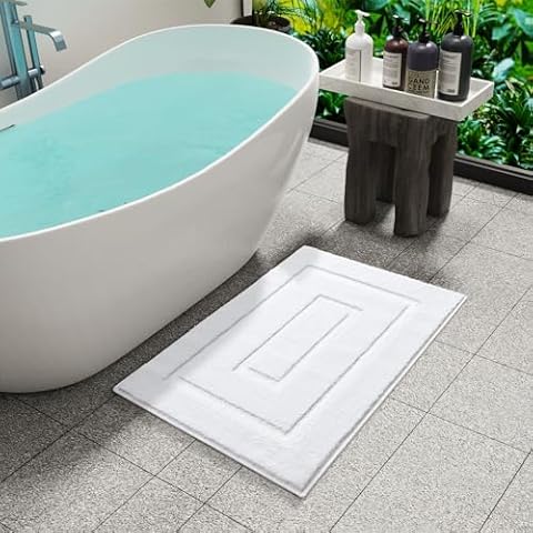 HOMORE White Bathroom Rugs 24x36 Inch Bathroom Runner Rugs Non Slip Washable, Soft and Absorbent Microfiber Bathroom Rug, TPR Backing Bath Mat, Plush Bath Rugs and Mat for Shower Floor Cover