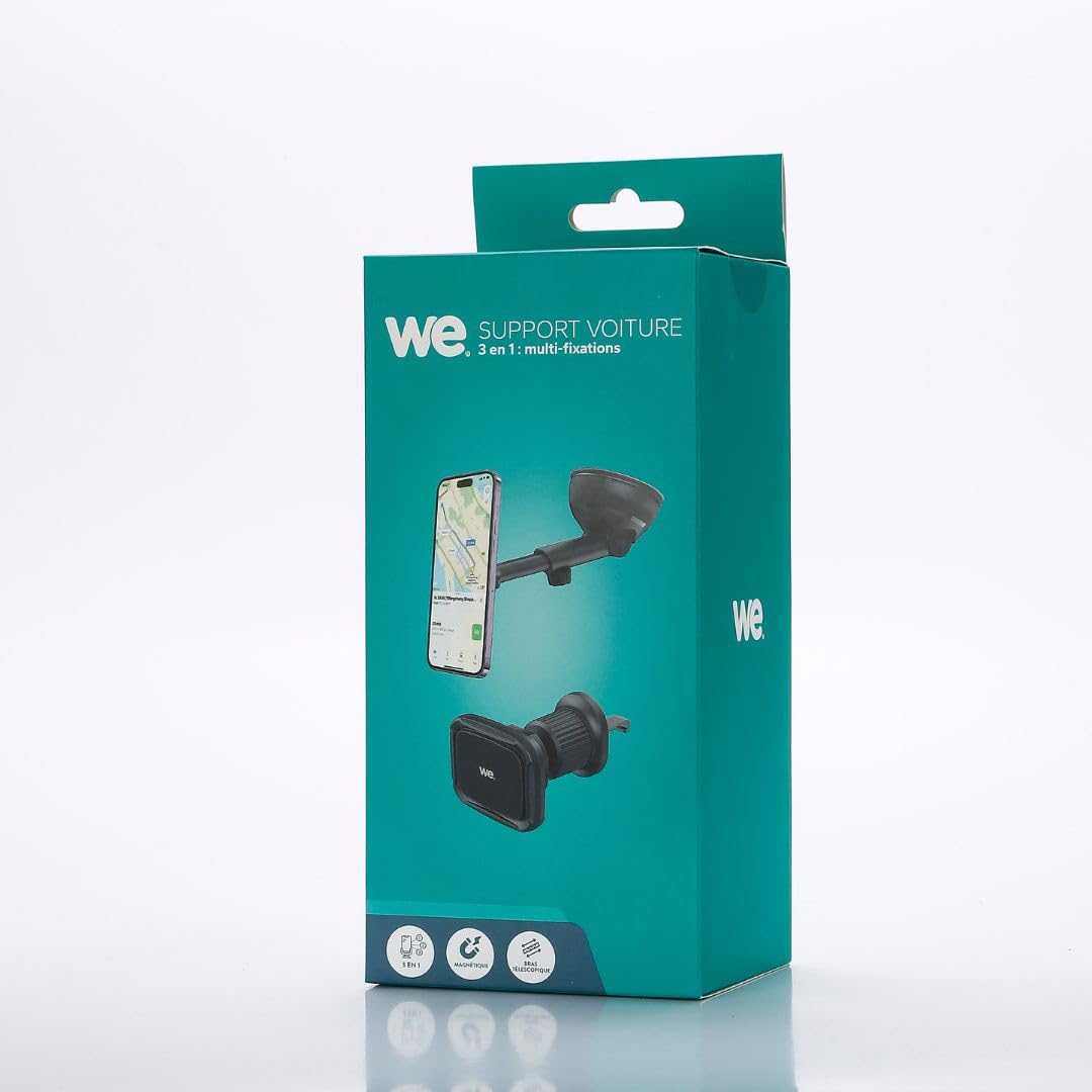 WE Supporto universale per smartphone per auto: fissaggio a ventosa per parabrezza/cruscotto estensibile + fissaggio griglia di ventilazione - supporto magnetico