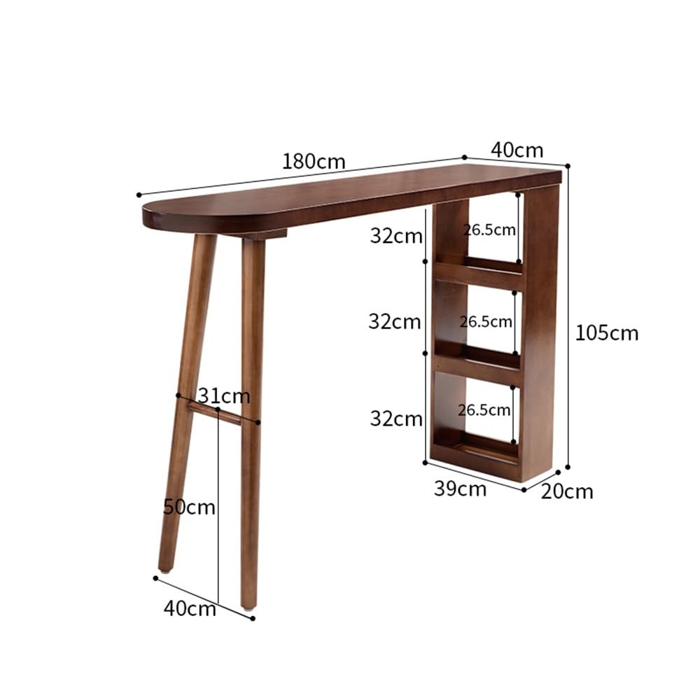 Table de Bar Table de Bar Semi-Circulaire Longue en Bois à Pieds Hauts, Table Salle Manger Cuisine avec Rangement(180 * 40 * 105cm)