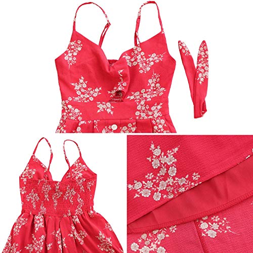 Image of FANCYINN Womens Tie Front Button Down A-Line Dresses Summer Spaghetti Strap Midi Dress Floral Prints