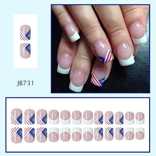 4th of July Press on Nails - USA Flag Design | Short Square Fake Nails