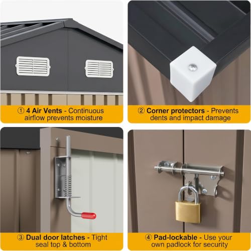 Image of Devoko 10x8 FT Outdoor Storage Shed with Floor Frame, Metal Tool Shed for Garden Backyard Patio(Brown)