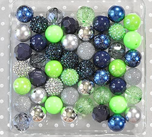 Navy and Lime 20mm Bubblegum Bead Mix Blue Green Grey Chunky Plastic Beads in Bulk