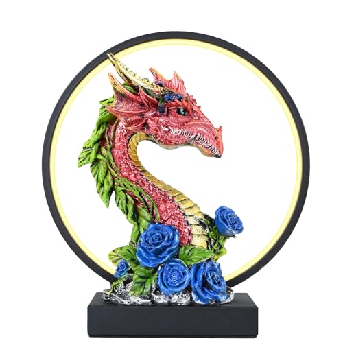 Dragon Lamp Statue Decor-Collectible Light Gifts - Light Up LED Collectible Blue Dragons Statue Dungeons and Dragons Gifts 8" H for Bedroom Nightstand Bedside Table/Bookshelf/Desk Blue,8" H
