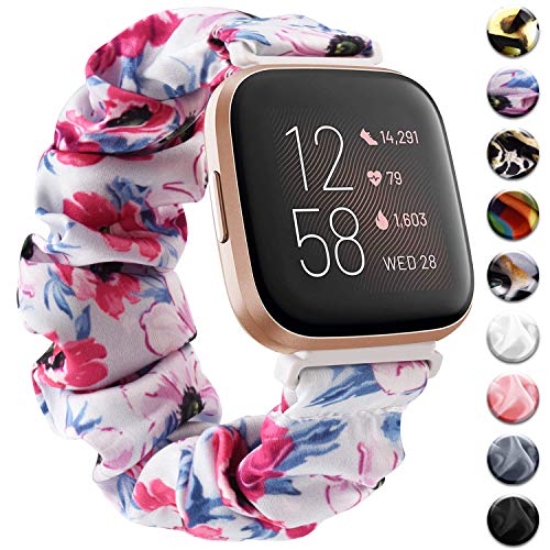 Meliya Scrunchie Bands for Fitbit Versa 2 & Fitbit Versa & Versa Lite for Women Girls, Soft Elastic Fabric Replacement Wristbands for Fitbit Versa2 & Versa (Small: for 5.5