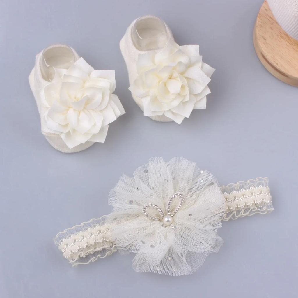 Fashion Alley Baby Girls Headband and Socks Set | Soft Stretchy Headband and Cozy Socks | Pack of 1 | Assorted Colours Random Colour Included 1