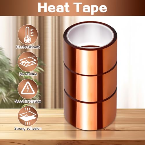 Image of 3 Roll Heat Tape, 50 mm(1.96 in) x 33 m(108 ft) Heat Resistant Tape, Heat Tape for Sublimation Up to 200 ℃(392 ℉), No Residue Heat Transfer Tape for Soldering, Masking, 3D Printer Application