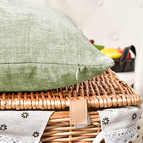 Image of CaliTime Pack of 2 Cozy Throw Pillow Covers Cases for Couch Sofa Home Decoration Solid Dyed Soft Chenille 12 X 12 Inches Sage,Green
