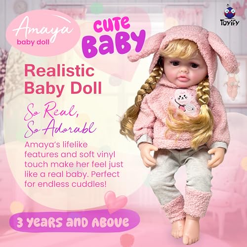 Image of Amaya Realistic Baby Doll for Girls (52 cm Big Size) Soft Vinyl Lifelike Doll with Beautiful Braided Hair, Removable Clothes & Expressive Eyes for Kids 3+ | Big Doll for Girls |