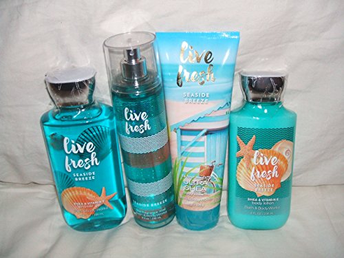 Bath & Body Works LIVE FRESH seaside breeze 8 fl oz. body mist,8 oz body cream ,8 fl oz.lotion,10 fl oz. shower gel