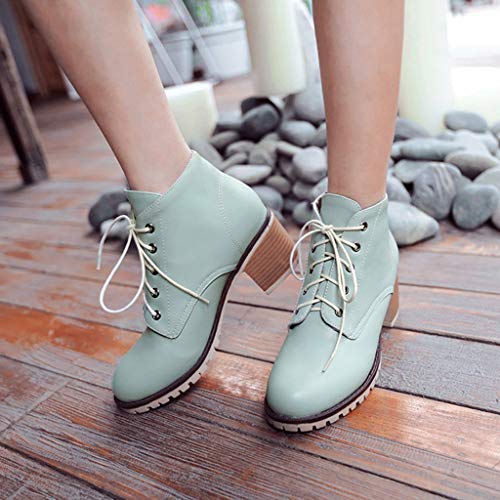 MIOKE Women's Round Toe Lace Up Dressy Ankle Boots Vintage Platform Chunky Heel Dressy Oxford Short Booties3