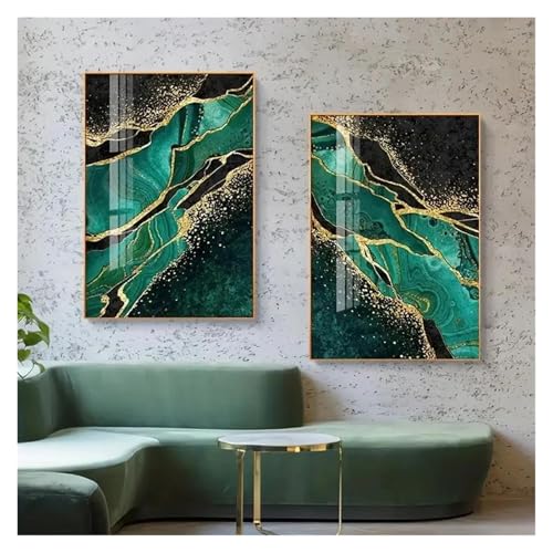 Impression sur Toile Haute Définition Triptyque Agate Dorée Luxueuse