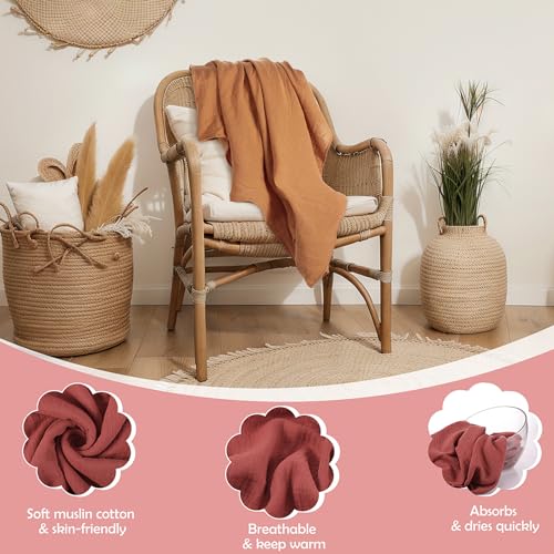SmoothNovelty 4 Pack 40 x 40 Inch Muslin Swaddle Blankets Soft Receiving Blankets Unisex Baby Blanket Cotton Nursery Swaddling Wrap Blankets for Newborns Toddlers (Classic Color) - Thumbnail 3