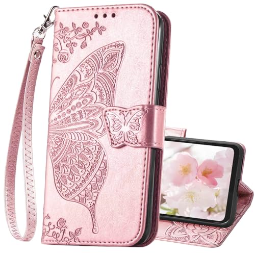 Funda tipo cartera diseñada para Moto G 5G 2024, funda con tapa para mujer con estampado de mariposa en relieve de piel sintética, soporte para tarjetas de crédito, ranuras para tarjetas de crédito,