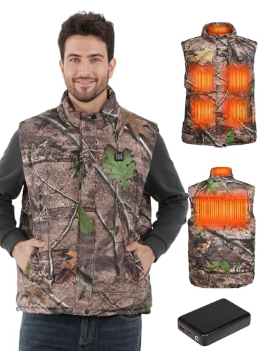 HOTHUGZ Heated Vest for Men with 12V 15000mAh Battery Pack Lightweight Rechargeable Warming Vest for Winter Outdoor, Hunting, Camo, L