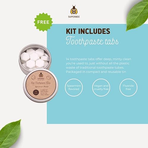 Miniatura 6 de SuperBee Kit familiar con pastillas de pasta de dientes Dentos, 300 pestañas, hilo natural, cerdas suaves, cepillos de dientes de bambú, sin flúor y
