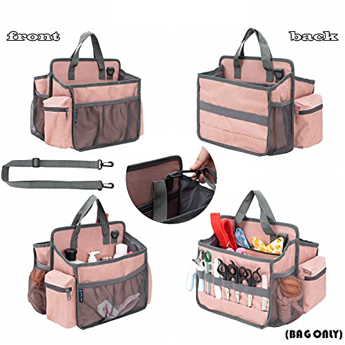 KISLANE Pet Grooming Carrying Bag for Outgoing, Shoulder Cat Grooming Tools Storage Bag, Travel Dog Grooming Supplies Organizer for Pets Grooming Kit and Dog Wash Shampoo Accessories(Bag Only) (Pink)