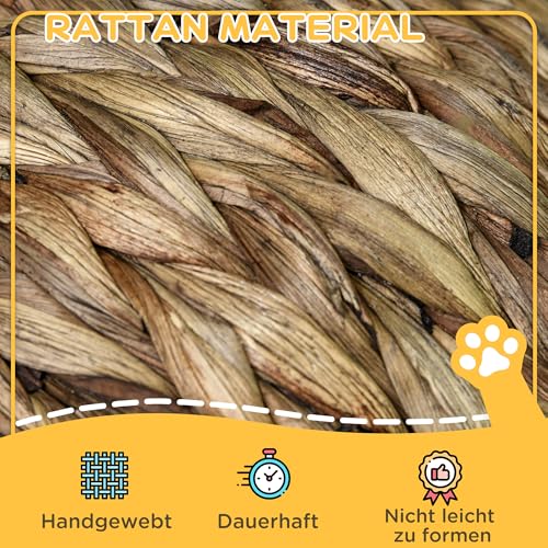 PawHut Rattan Katzenkorb Katzenhöhle Katzenhütte Katzenbett mit Kissen Haustierbett Wasserhyazinthe Kaffee 40 x 37 x 51 cm