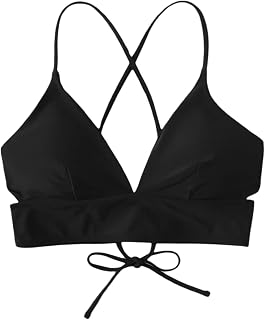 MakeMeChic Women's Bathing Suit Top Criss Cross Tie Back Bikini Swimsuit Top