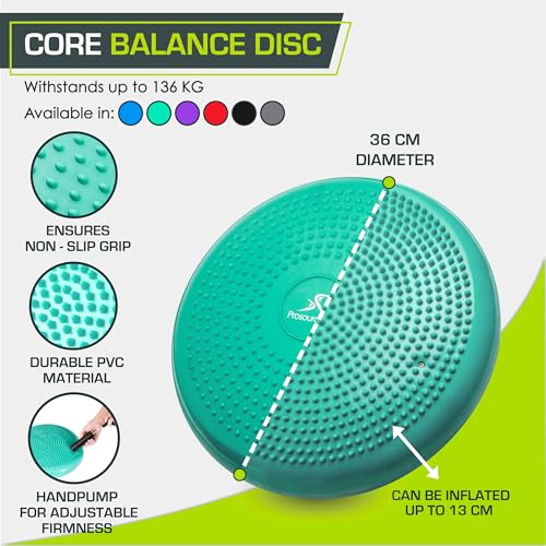 Image of ProsourceFit Core Balance Disc Trainer, 14 inch Diameter with Pump for Fitness, Balance Training, or Seating; Wobble Board for Core Stability; Flexible Floor Cushions